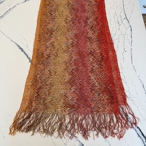 Missoni Italy Zigzag Knit Scarf Orange Red Chevron Fringe Lightweight